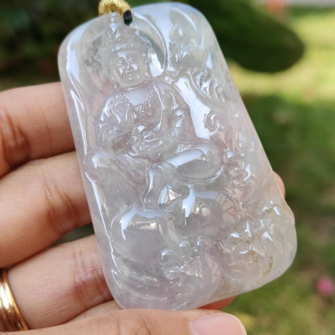 High Quality Icy Translucent Natural Type A Jadeite Jade crafted as Bodhisattva Pendant, certificate weighs 29.9 grams, measurement 64.5 * 40.3 * 5.5 mm (pendant286)