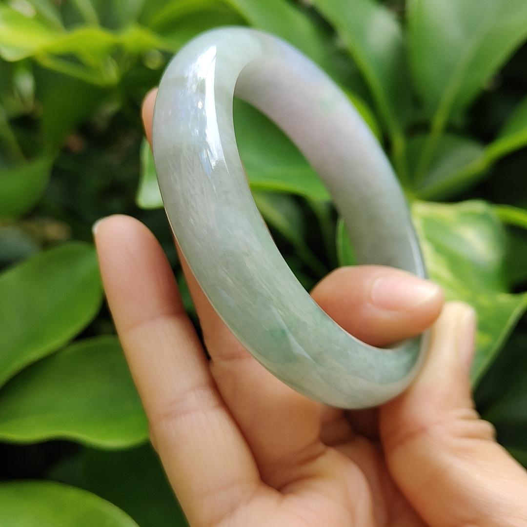 High Quality Light Lavender, Light Green Natural Type A Jadeite Jade Peace Bangle Wrist Size 53.7 mm, certificate weighs 55.94 grams, Width 13.2 Thickness 8 mm (bangle10)