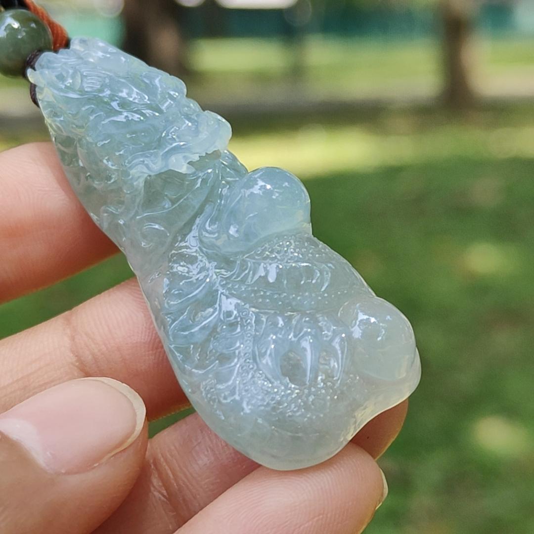 High Quality Beautifully crafted as Dragon with Semi Icy Translucent Natural Type A Jadeite Jade as Pendant, certificate weighs 22.18 grams, measurement 54.6 * 21.5 * 15.7 mm (pendant270)