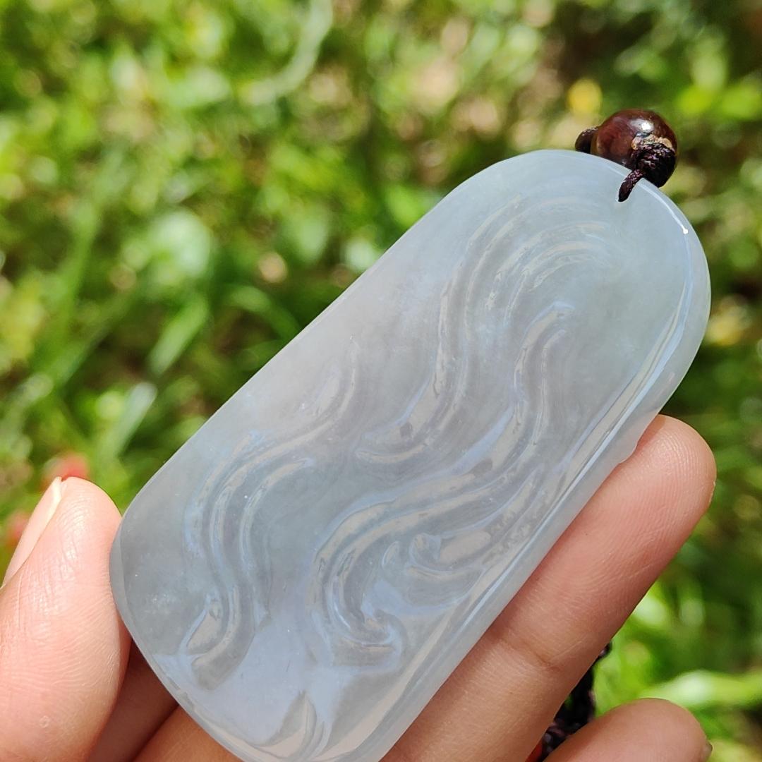 Light Lavender Very unique old Natural Type A Jadeite Pendant come with certificate Crafted with Guanyin and the monkey god with a hugh golden cudgel weight 33.74 grams, 62.80 * 35.70 * 6.30 mm suitable for daily wear or collection (pendant117)