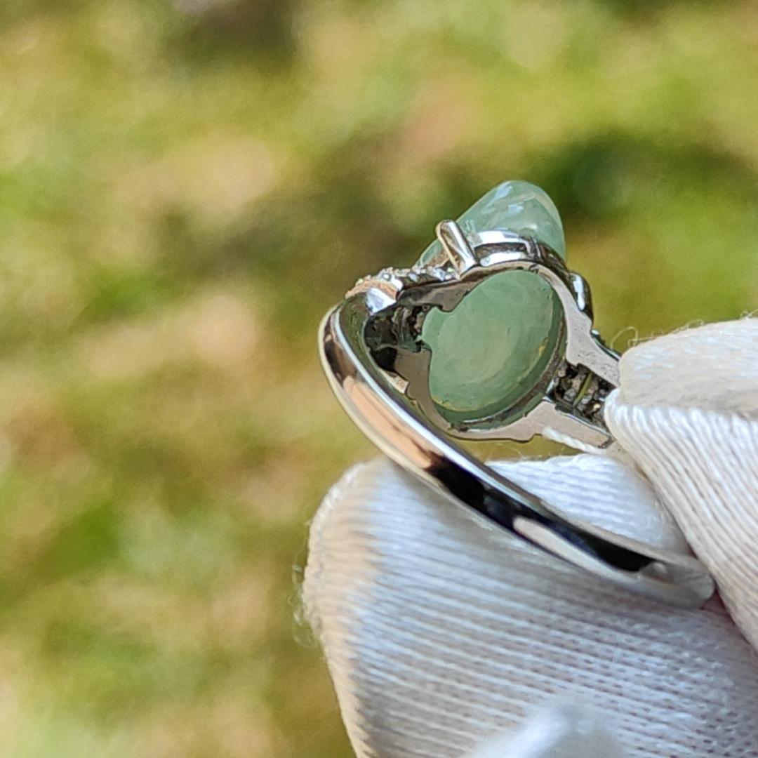 Icy Light Green with green patches Natural Type A Jadeite Jade crafted as Pixiu set on S925 adjustable as Ring with certificate weigh 2.68 grams, measurement 10.5 * 7.7 * 4.6 mm (s925ring7)