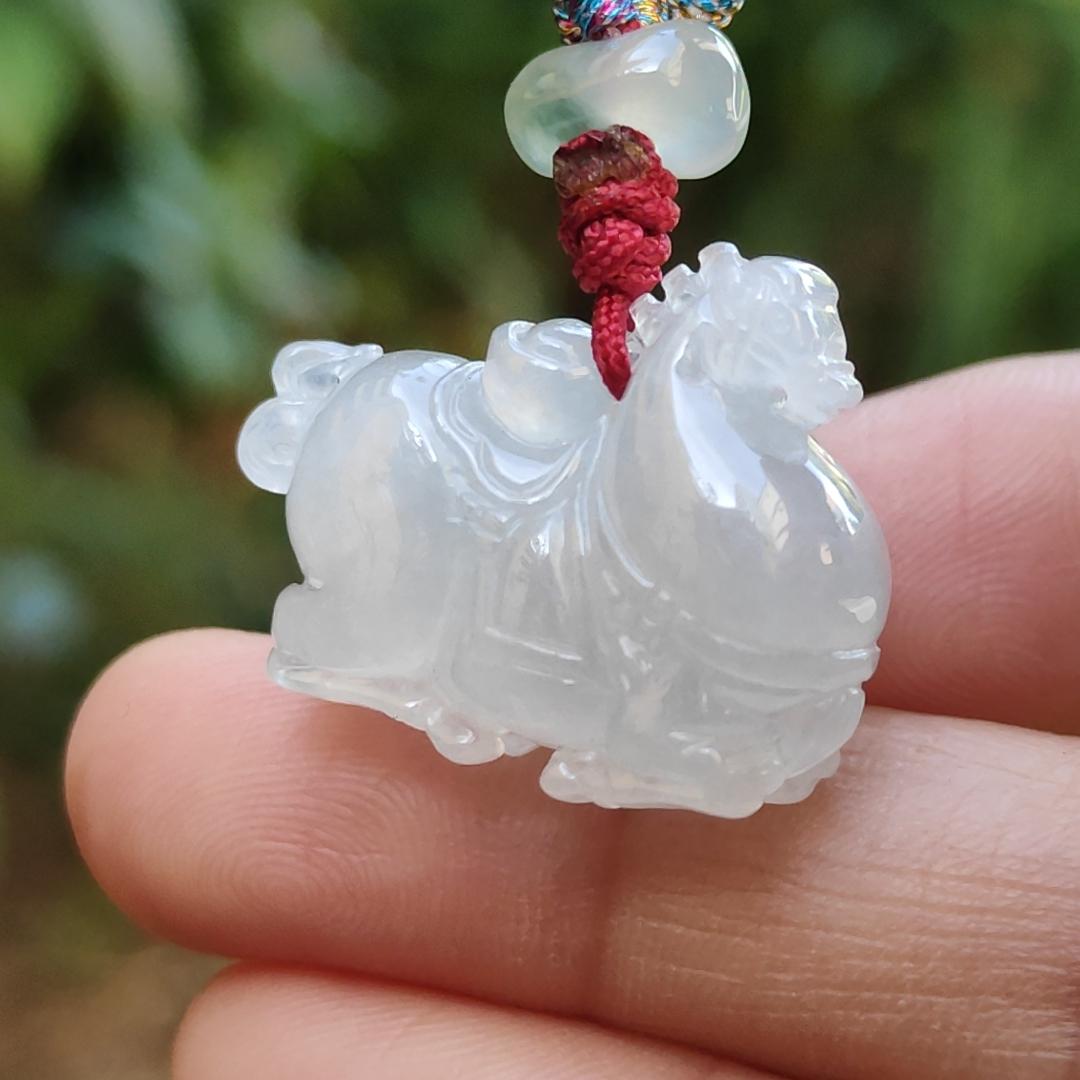 Icy Translucent Quality Natural Type A Jadeite Jade crafted with Horse and Ingot as Pendant, certificate weighs 7.4 grams, measurement 19.5 * 24.2 * 10.2 mm (pendant245)