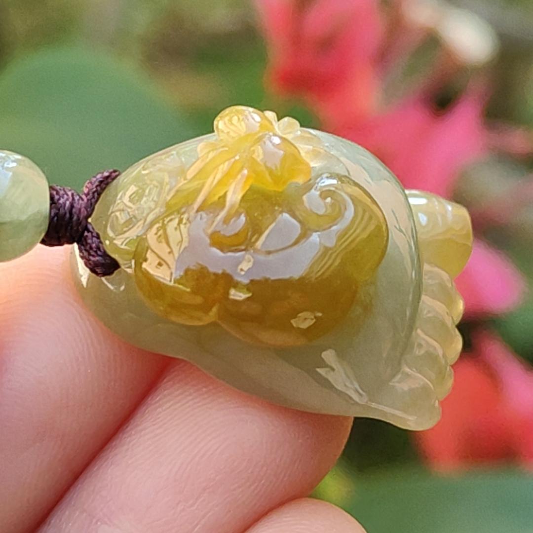 Nicely Crafted Yellow Premium Quality Leg with Ruyi and Spider Natural Type A Jadeite Pendant Symbolism Contentment, wealth and happiness, wealth and good fortune with certificate weigh 10.70 grams, 25.80 * 16.6 * 14.5 mm suitable daily wear (pendant73)