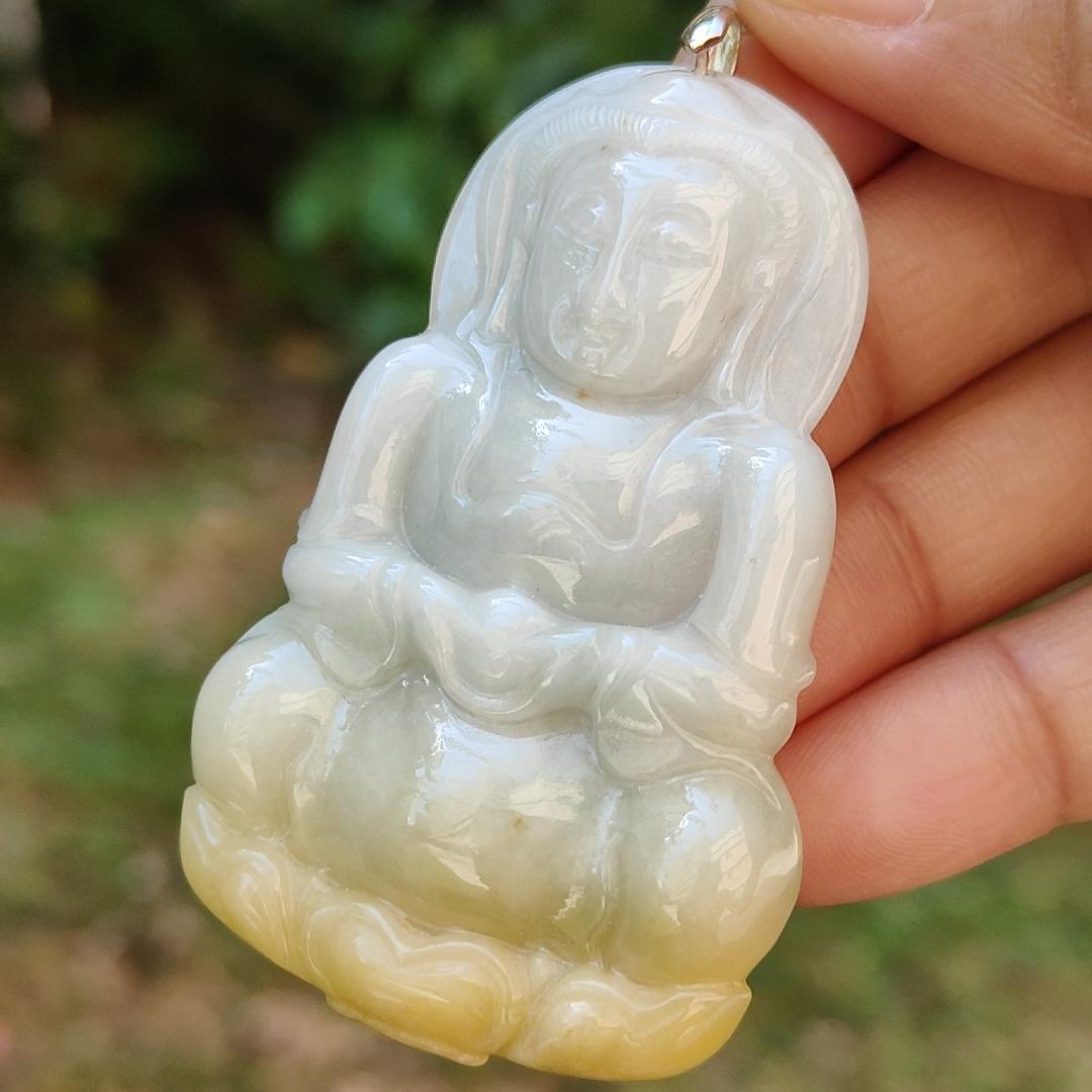 Yellow and White Guanyin Pendant Necklace Natural Type A Jadeite with certificate included weigh 25.08 grams, 59.1 * 38.6 * 7 mm, suitable for your daily wear (pendant6)