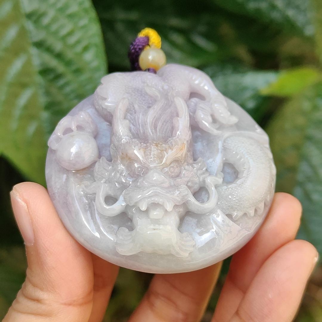 Mid-Year Special Offer Lavender with Yellow Patches Natural Type A Jadeite Jade crafted as Dragon with certificate weigh 71.76 grams, 54.8 * 54.8 * 15.8 mm (pendant170)