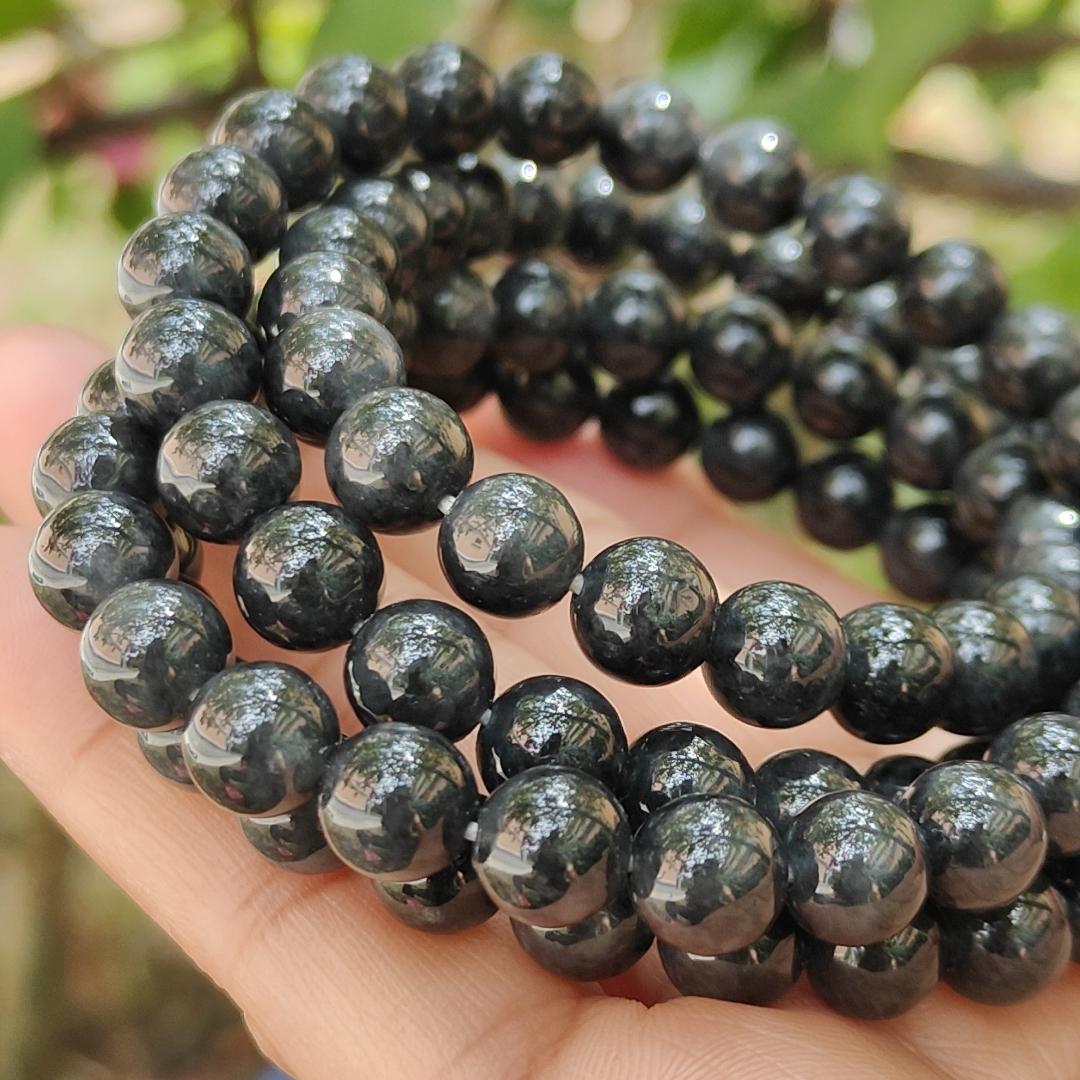 Quality Black Natural Type A Jadeite Jade crafted as 7.8mm * 98 beads as necklace or bracelet with certificate weigh 84.08 grams (bracelet21)