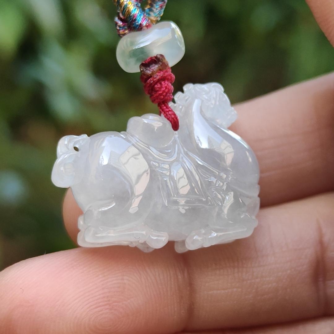 Icy Translucent Quality Natural Type A Jadeite Jade crafted with Horse and Ingot as Pendant, certificate weighs 7.4 grams, measurement 19.5 * 24.2 * 10.2 mm (pendant245)