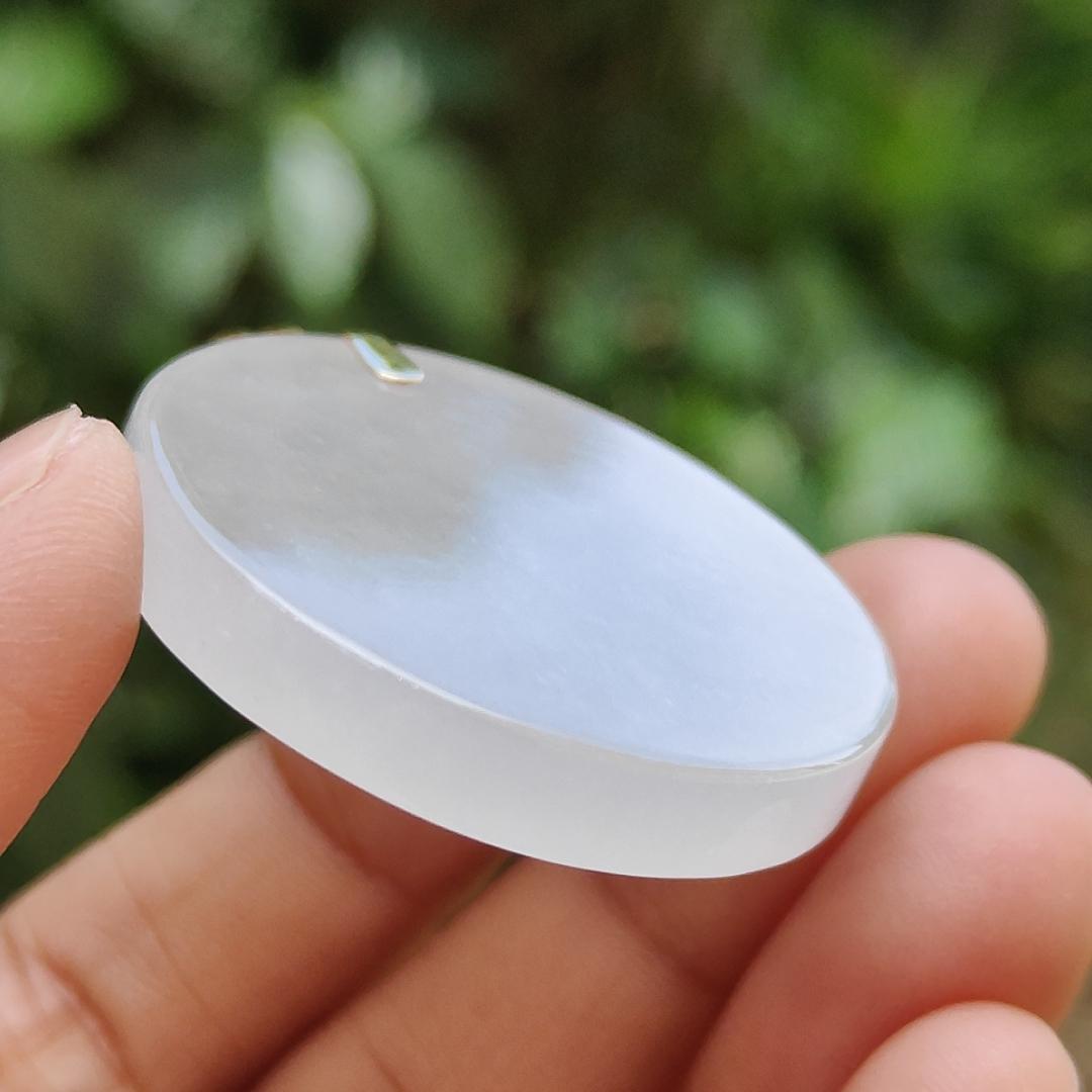 Mid-Year Special - Semi Icy Translucent Natural Type A Jadeite Jade crafted with round shape as Pendant with 18k Gold Clasp, certificate weigh 18.24 grams, measurement 35.2 * 5.5 mm (18kp32)