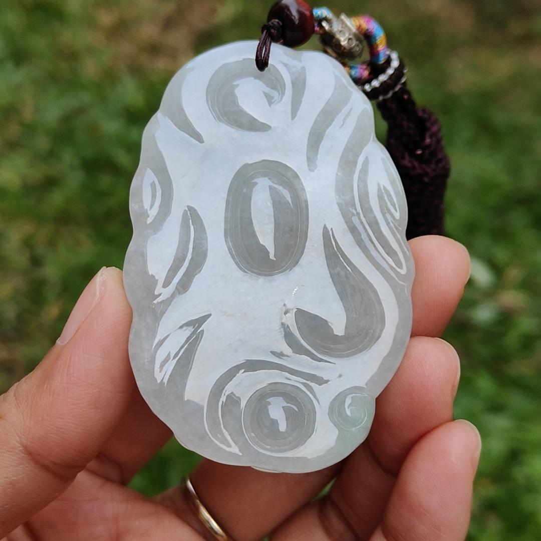 Semi Icy Premium Natural Type A Jadeite Jade crafted as Dragon with certificate weigh 49.63, measurement 64.8 * 42.5 * 10.5 mm (pendant190)