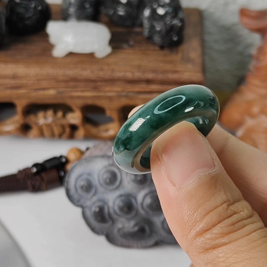 Floating Green Clouds patches Natural Type A Jadeite Ring with oversea certificate weight 6.70 grams, 18 * 7.3 * 4.8 mm, suitable for all occasions, a must buy green jadeite ring if you haven't own one yet (ring1)