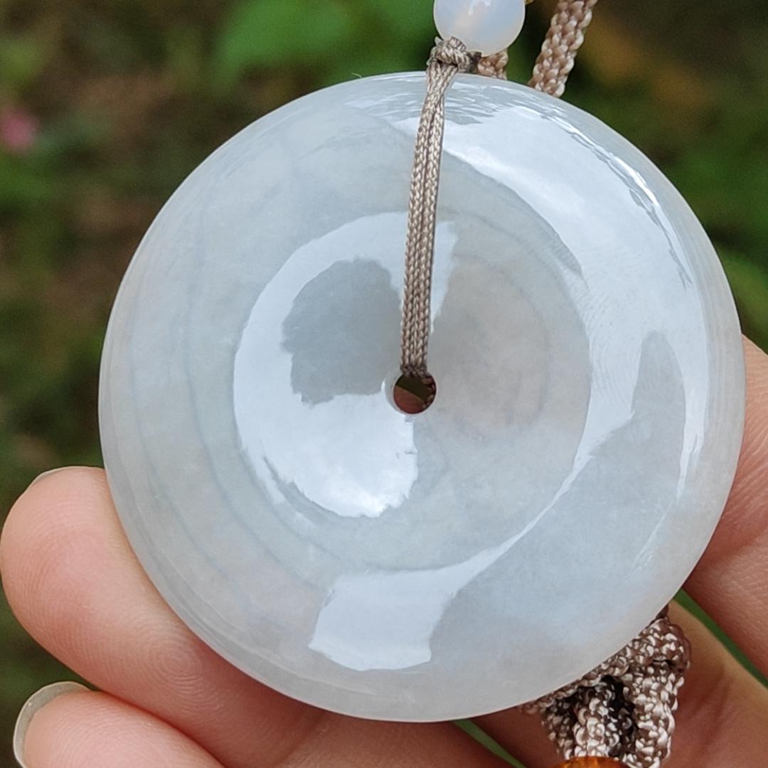 Light Lavender Natural Type A Jadeite Pendant crafted as donut shape with certificate weigh 26.72 grams, 42.8 * 42.8 * 6.3 mm, symbols of the money is rolling in, and the wealth is coming from all directions and suitable for daily wear (pendant68)