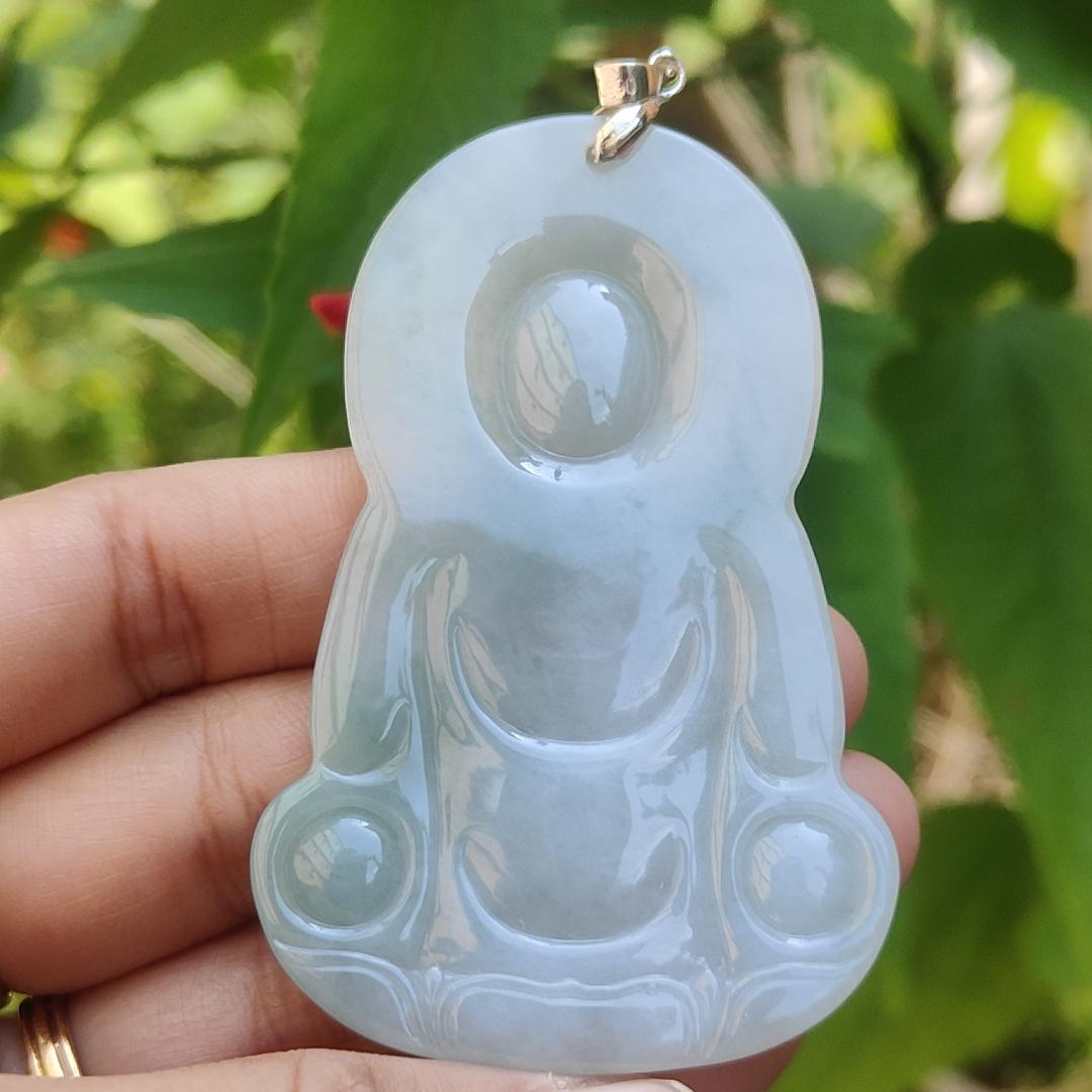 Old school Light Green Natural Type A Jadeite Jade Pendant Necklace Crafted as Guanyin with certificate weigh 33.21 grams, measurement 66 * 42.7 * 6.8 mm (pendant188)