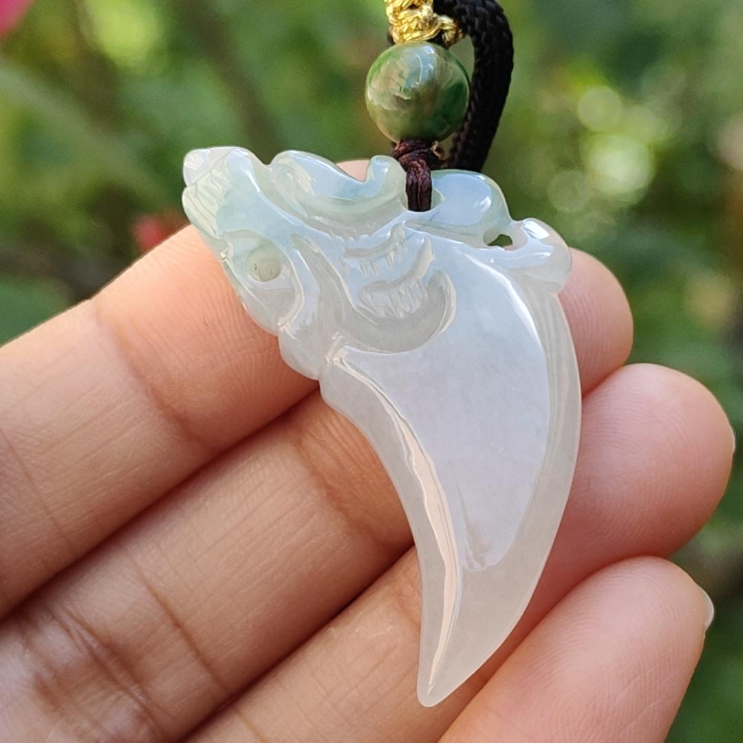 #Sold - Beautiful crafted dragon teeth Natural Type A Jadeite Pendant with certificate weigh 9.21 grams, 39 * 26 * 7.1 mm, symbolism Peace and auspiciousness The spirit of courage and adventure, suitable for daily wear (pendant72)