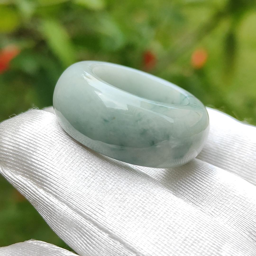 Light green with green patches Natural Type A Jadeite jade ring with QIC labs approved certificate weigh 18.31 grams, 12.6 * 6.5 mm, finger size 20mm (ring3)