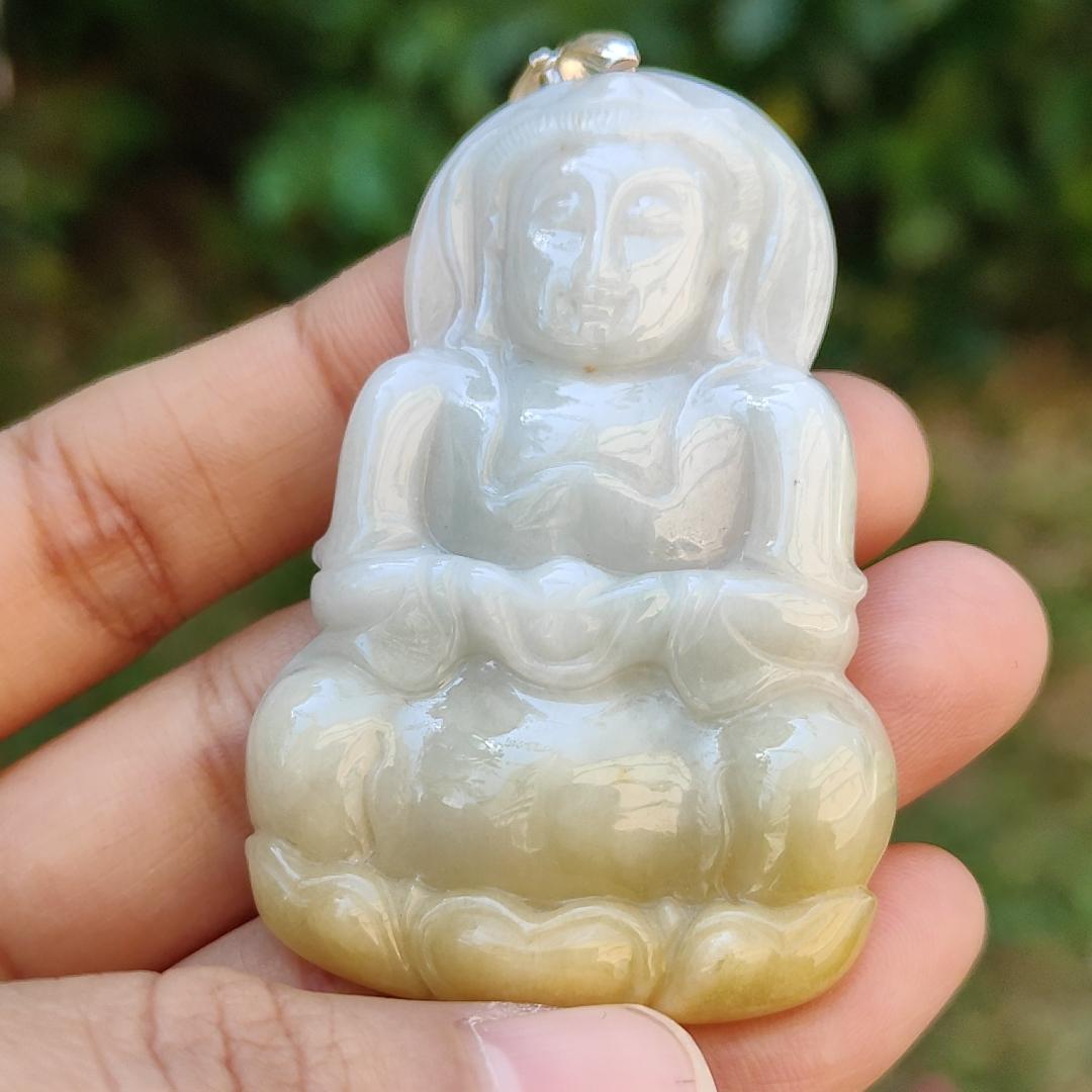 Yellow and White Guanyin Pendant Necklace Natural Type A Jadeite with certificate included weigh 25.08 grams, 59.1 * 38.6 * 7 mm, suitable for your daily wear (pendant6)