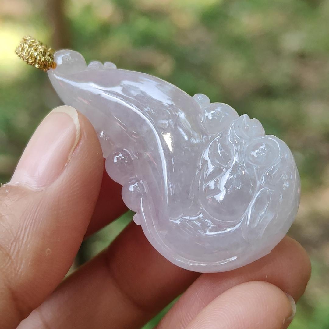 High Quality Ligh Pinkish Lavender Natural Type A Jadeite Jade crafted with Ruyi Dragon as Pendant, certificate weighs 17.85 grams, measurement 45 * 22.9 * 12.3 mm (pendant271)