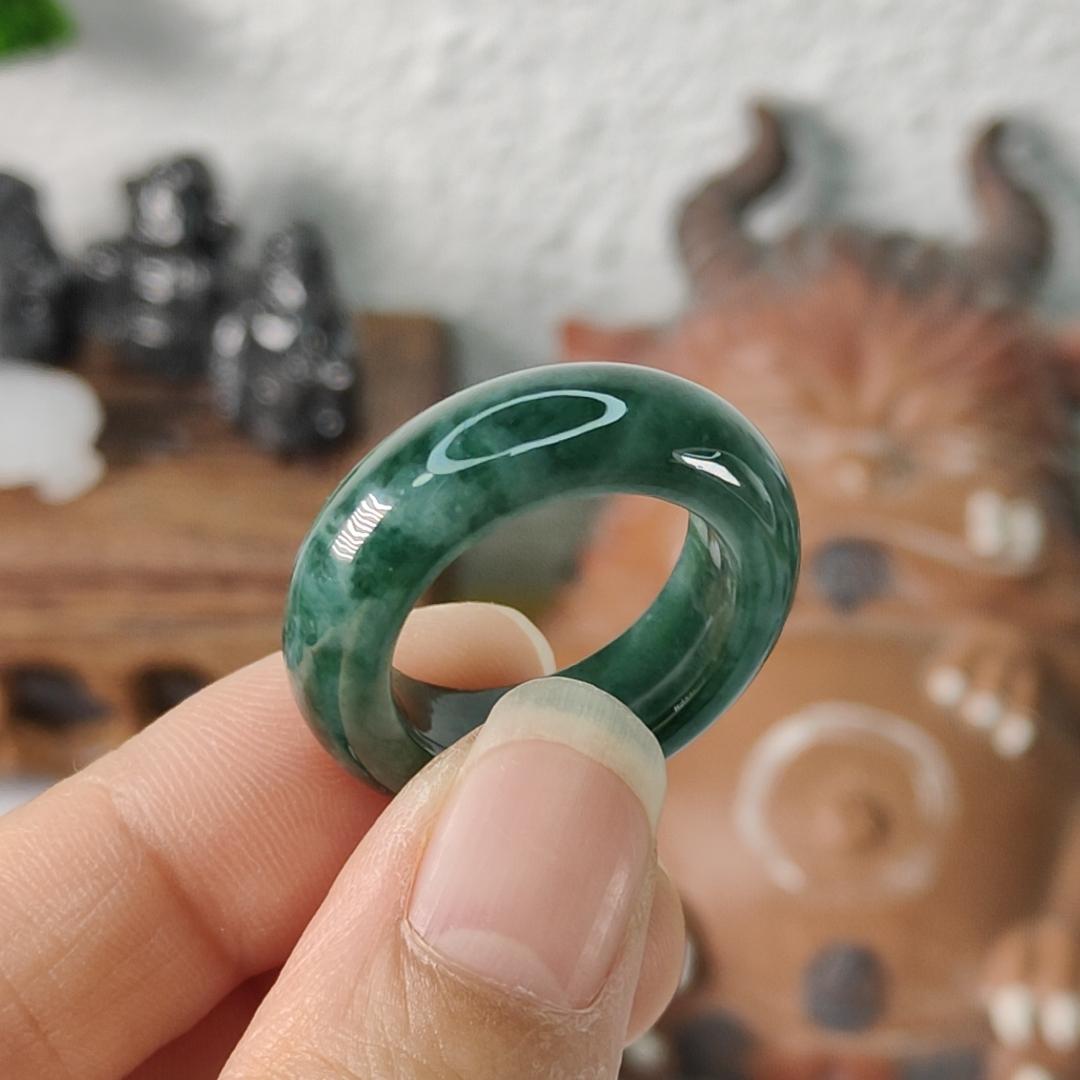 Floating Green Clouds patches Natural Type A Jadeite Ring with oversea certificate weight 6.70 grams, 18 * 7.3 * 4.8 mm, suitable for all occasions, a must buy green jadeite ring if you haven't own one yet (ring1)