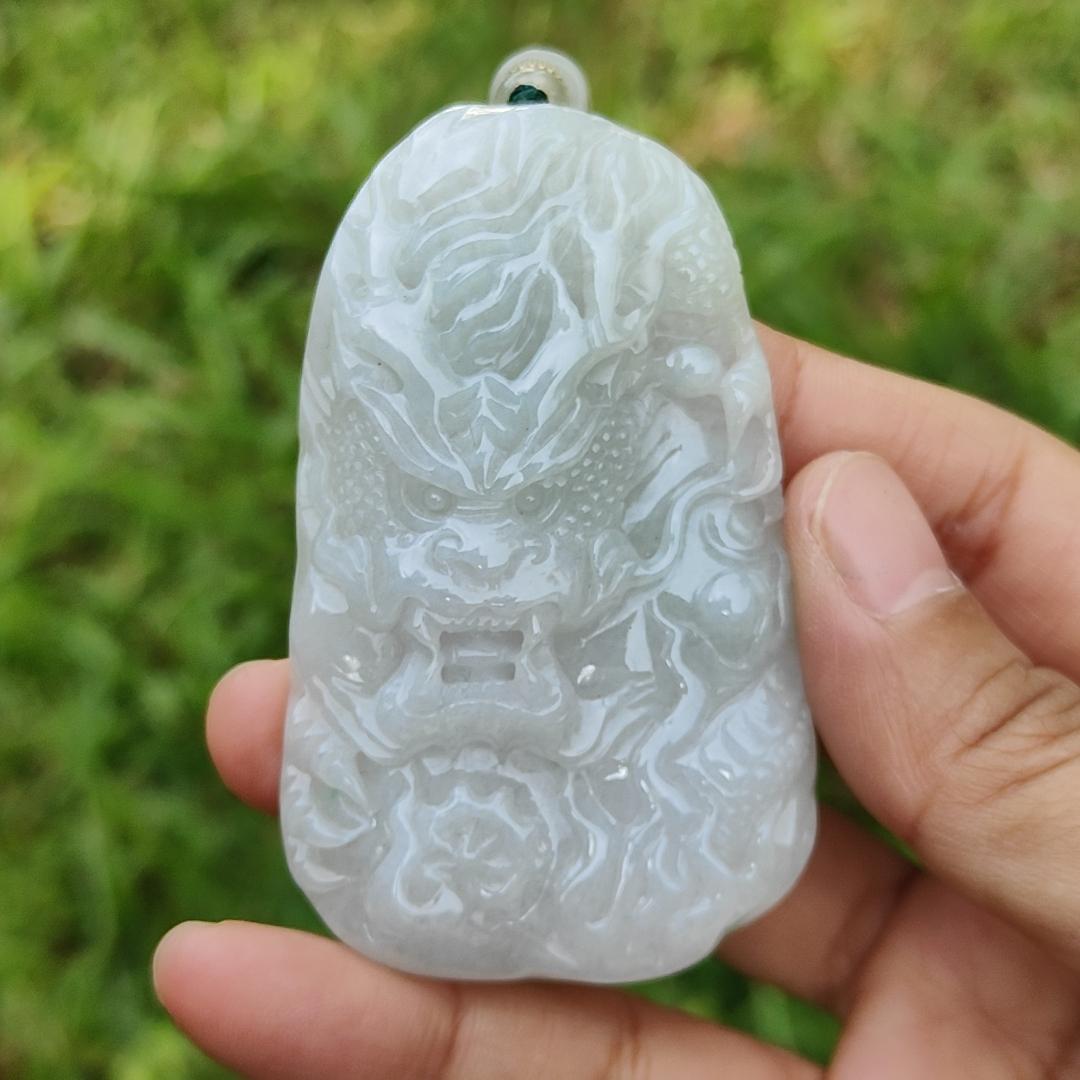 Natural Type A Jadeite Pendant Necklace crafted with Big Domineering Dragon symbols of power, status, authority, certificate included weigh 49.53 grams, 67.7 * 42 * 10.3 mm (pendant22)