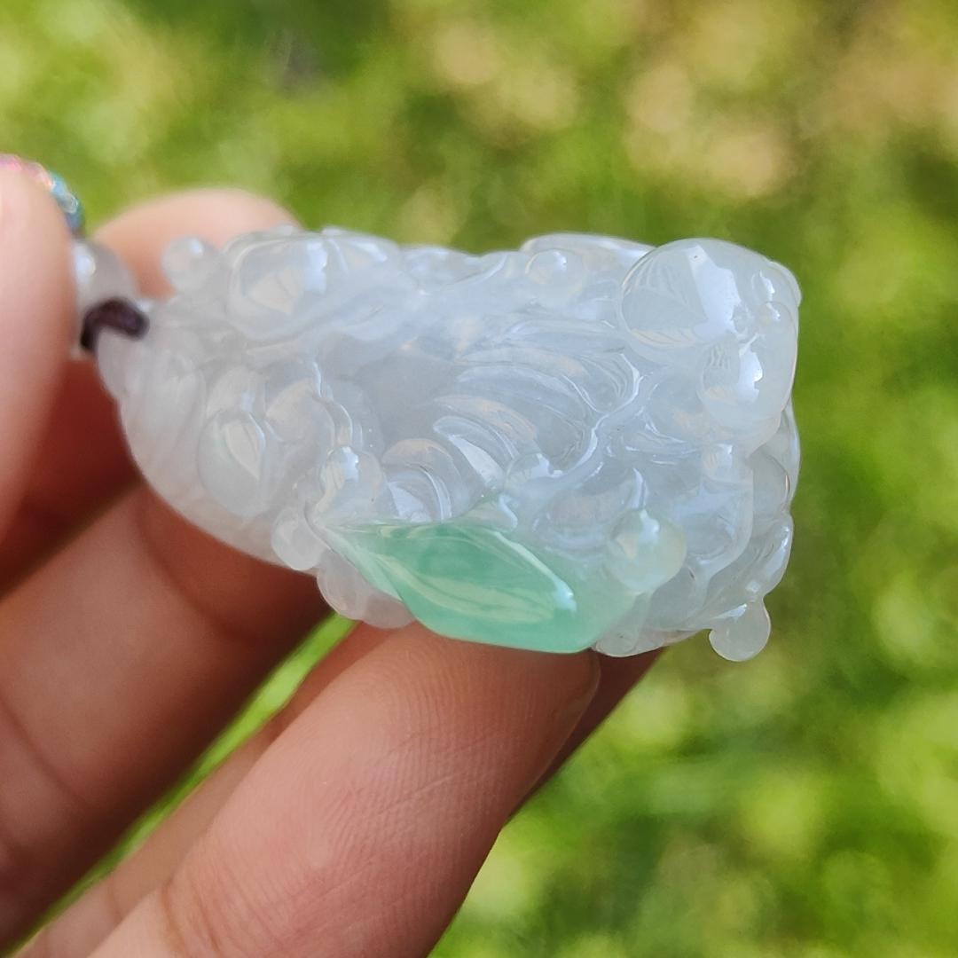 Semi Icy Natural Type A Jadeite Jade with green crafted as Chinese Cabbage Pendant, with certificate weigh 21.33 grams, measurement 47 * 25 * 12 mm (pendant197)