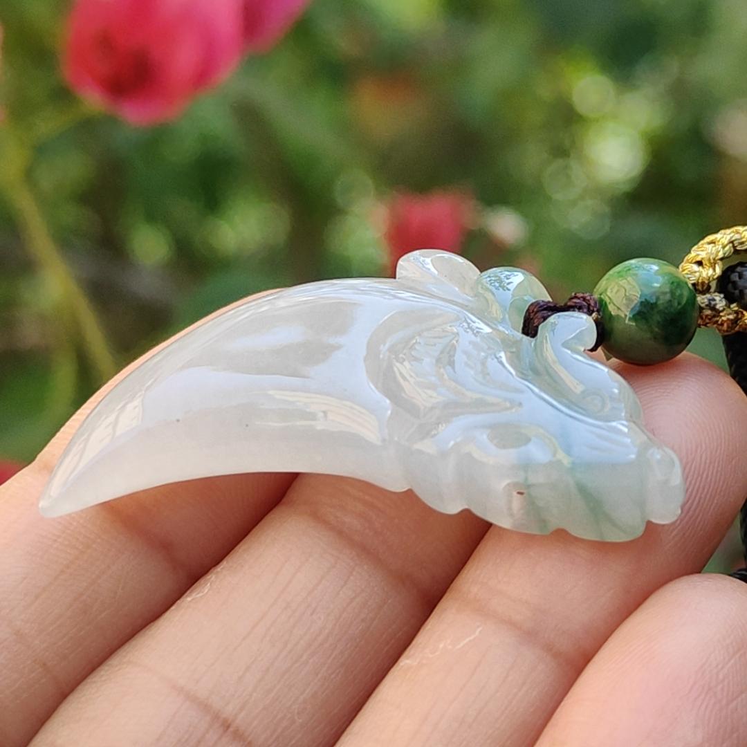 #Sold - Beautiful crafted dragon teeth Natural Type A Jadeite Pendant with certificate weigh 9.21 grams, 39 * 26 * 7.1 mm, symbolism Peace and auspiciousness The spirit of courage and adventure, suitable for daily wear (pendant72)