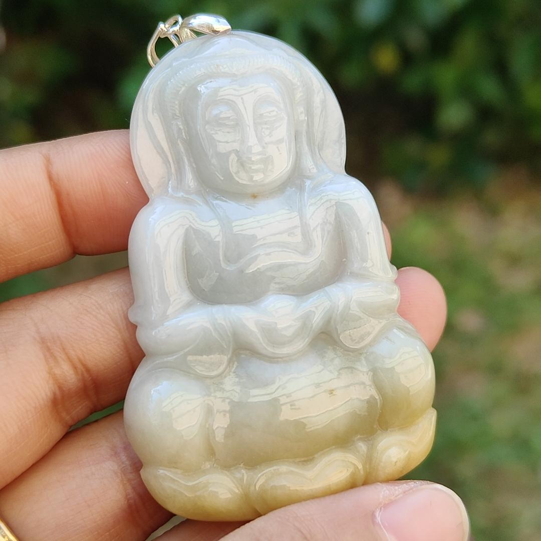 Yellow and White Guanyin Pendant Necklace Natural Type A Jadeite with certificate included weigh 25.08 grams, 59.1 * 38.6 * 7 mm, suitable for your daily wear (pendant6)