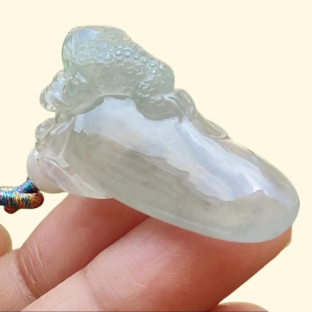 Premium Icy Translucent Natural Type A Jadeite Jade crafted with Three Legs Toad as Pendant, certificate weighs 12.37 grams, certificate weighs 12.37 grams, measurement 38.3 * 16.3 * 17.2 mm (pendant250)