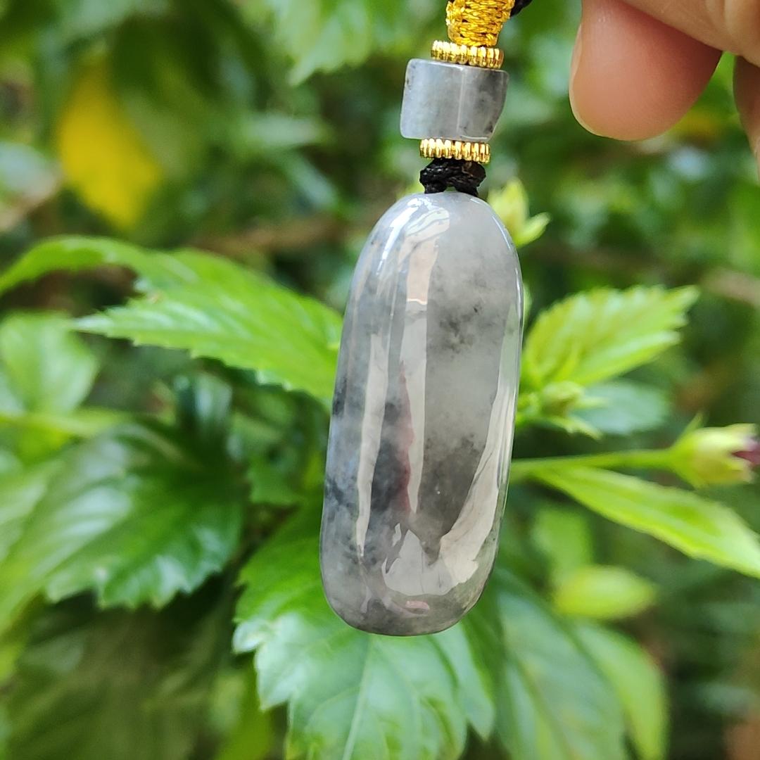 Black Wuji Natural Type A Jadeite Pendant does not carved with any patterns represent Peace and Safety and Jadeite symbolizes luck, eternity, and balance, with certificate weigh 16.55 grams, 39 * 16.2 * 11 mm, suitable for daily wear (pendant79)