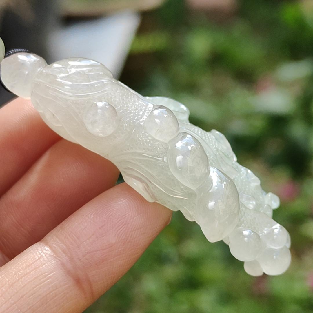 High-Quality Icy Translucent with Light Green Natural Type A Jadeite Jade crafted as Cabbage, Pendant certificate weighs 24.55 grams, measurement 56.3 * 24.6 * 12.6 (pendant272)