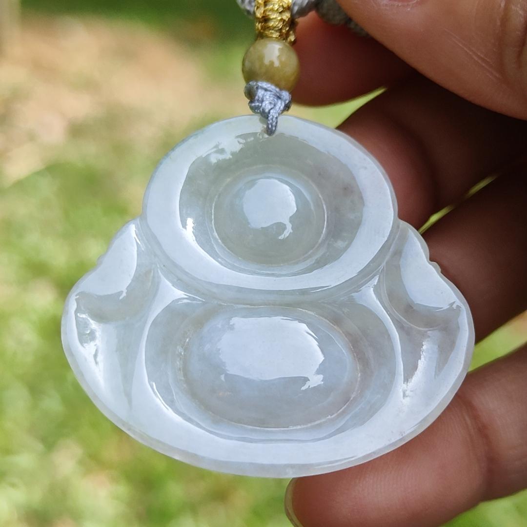 Quality Semi Translucent Natural Type A Jadeite Jade crafted as Milo Buddha as Pendant, certificate weighs 12.57 grams, measurement 37.5 * 38.9 * 6.3 mm (pendant275)