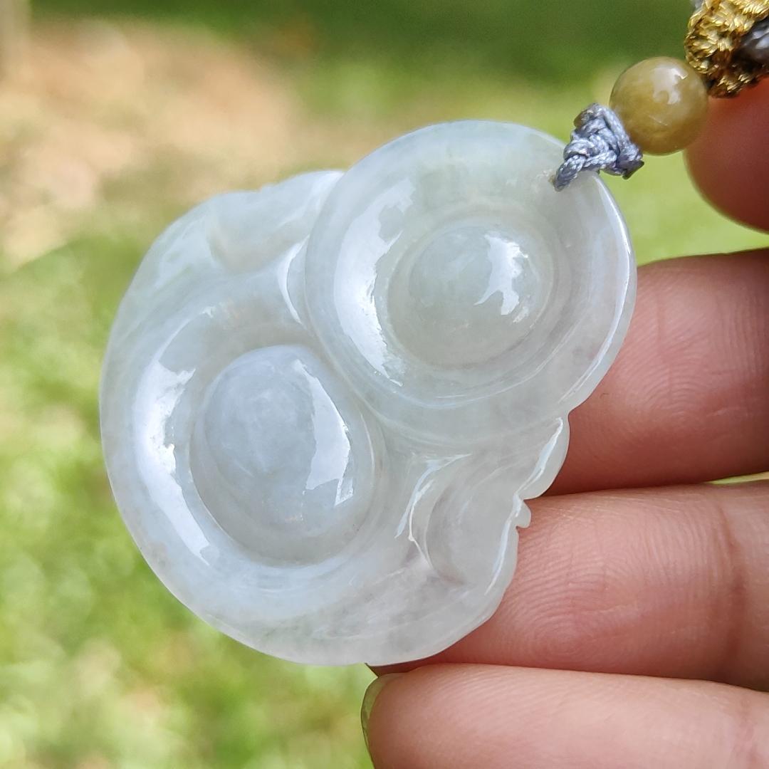 Quality Semi Translucent Natural Type A Jadeite Jade crafted as Milo Buddha as Pendant, certificate weighs 12.57 grams, measurement 37.5 * 38.9 * 6.3 mm (pendant275)