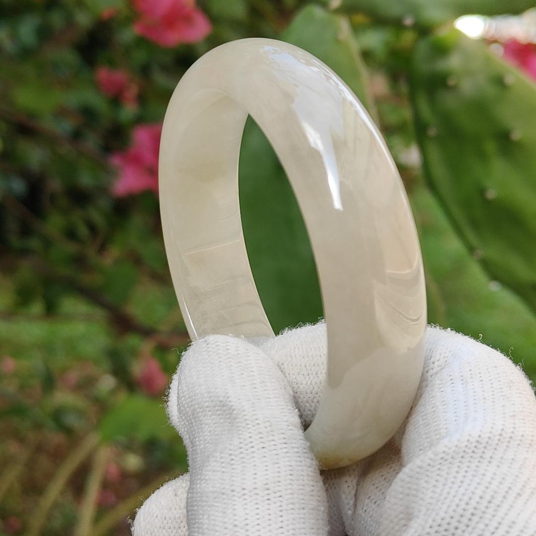 Very Rare Lemon-Yellow Patch Natural Type A Jadeite Jade crafted as Peace Bangle, certificate weighs 58.76 grams, measurement 15.3 * 7.1 * 56.4 mm (bangle9)