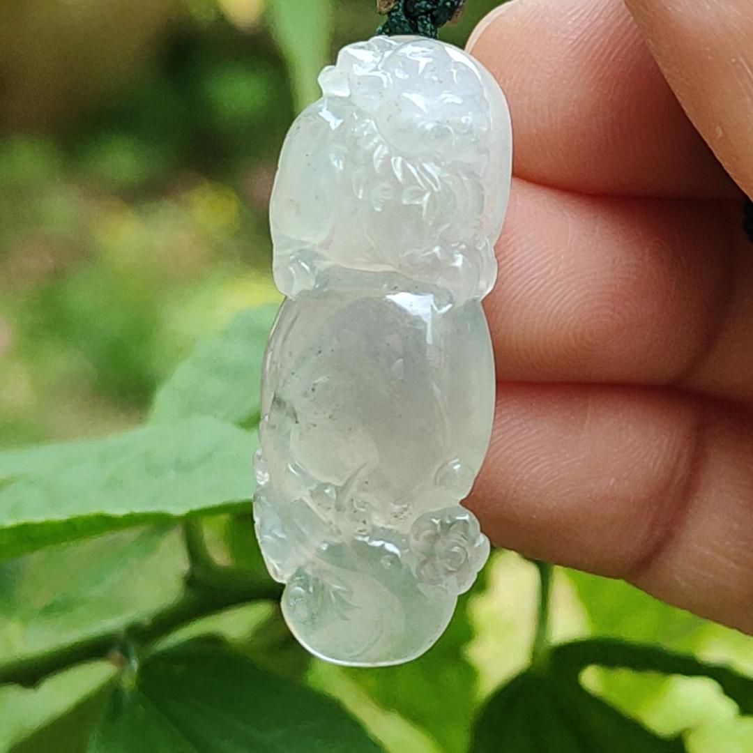 High Quality Icy Translucent Natural Type A Jadeite Jade crafted with Pixiu as Pendant, certificate weighs 6.86 grams, measurement 36.5 * 14.5 * 7.6 mm (pendant261)