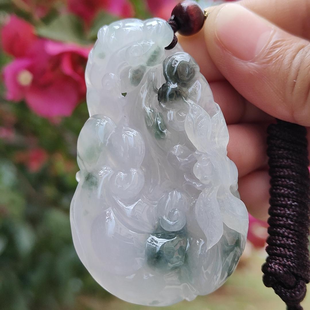 Premium Good Quality Light Lavender and Light Green Natural Type A Jadeite Jade crafted with Dragonfly, Ruyi as Pendant, certificate weigh 35.87 grams, measurement 63 * 38.3 * 10 mm (pendant236)