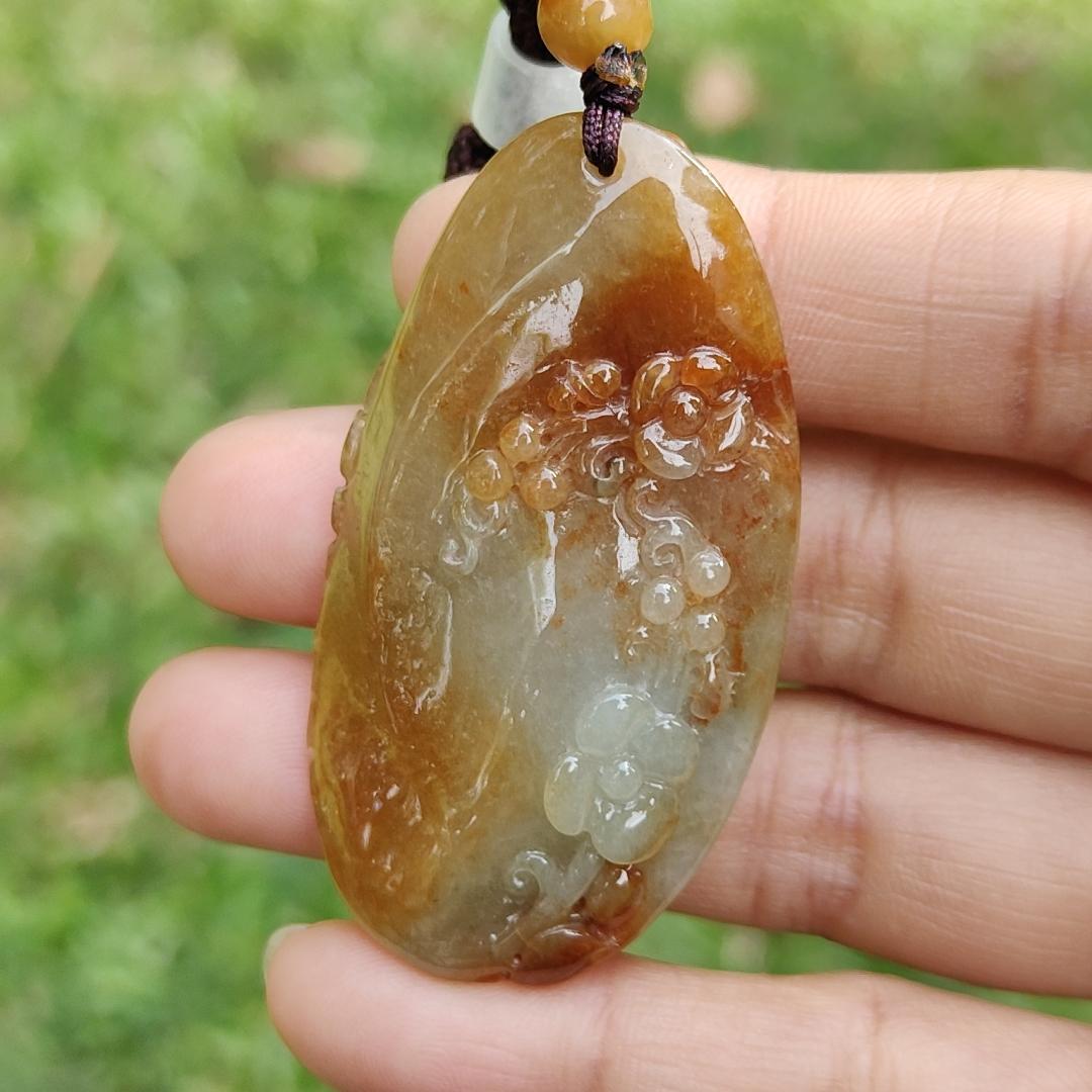 Rare Light Green with Red Natural Type A Jadeite Jade crafted as Phoenix to use as Pendant, certificate weighs  27.45 grams, measurement 52.3 * 28.5 * 12.5 mm (pendant279)