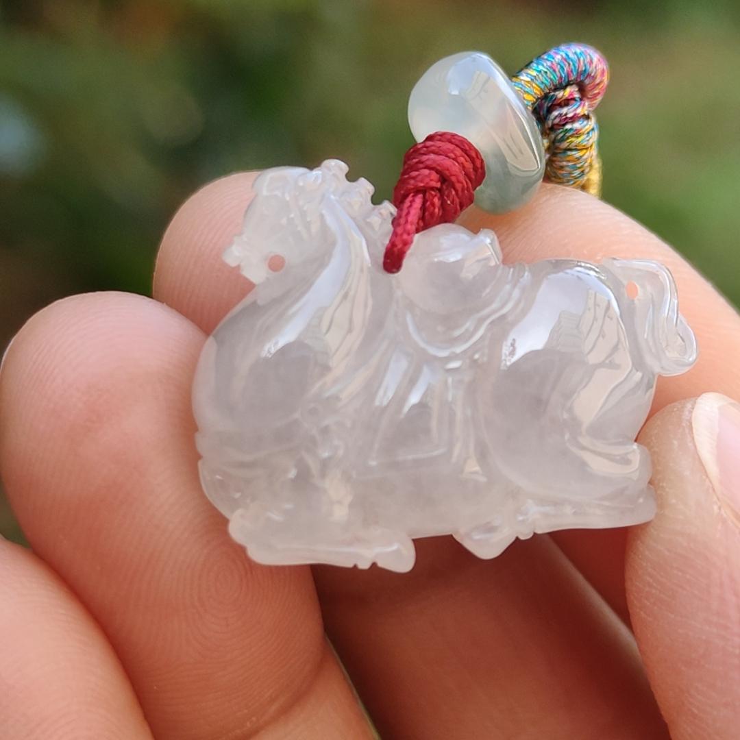 Icy Translucent Quality Natural Type A Jadeite Jade crafted with Horse and Ingot as Pendant, certificate weighs 7.4 grams, measurement 19.5 * 24.2 * 10.2 mm (pendant245)