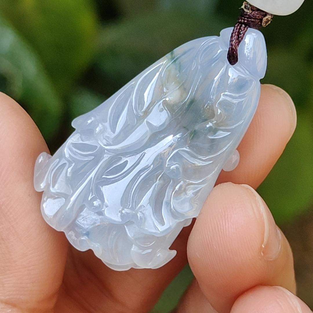 Lavender,Green and Yellow Natural Type A Jadeite Jade crafted with shape of Cabbage as Pendant , certificate weigh 8.16 grams, measurement 36.9 * 22 * 8.2 mm (pendant238)