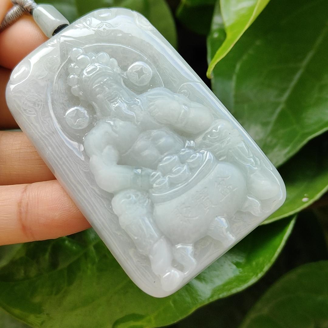 Fortune God with Heng Ong Huat Type A Natural Jadeite Jewelry Pendant with NGI Gemstone report pendant weight 56.18 gram , 59.45 * 37.1 * 10.26 mm - Translucent faint greenish blue (pendant141)