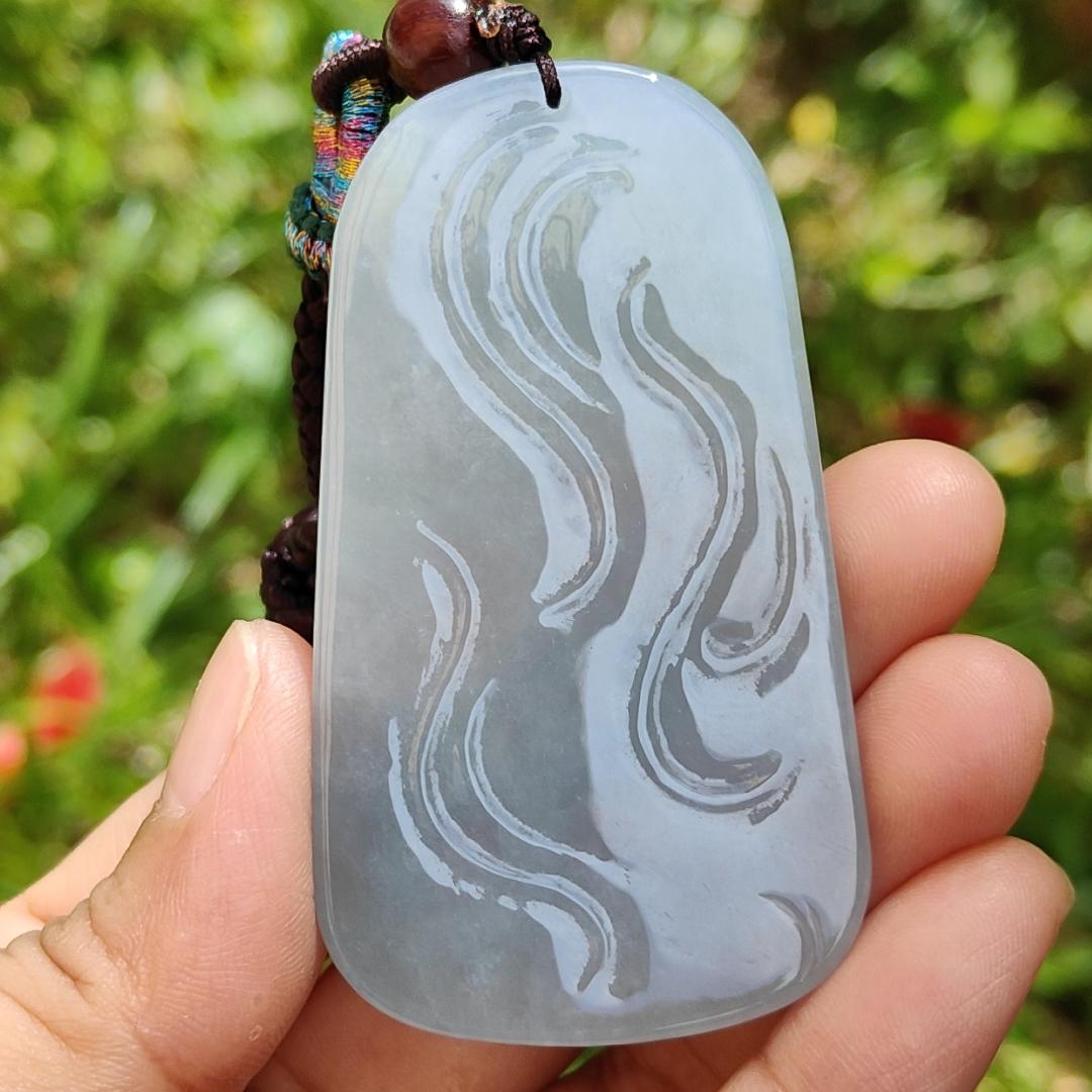 Light Lavender Very unique old Natural Type A Jadeite Pendant come with certificate Crafted with Guanyin and the monkey god with a hugh golden cudgel weight 33.74 grams, 62.80 * 35.70 * 6.30 mm suitable for daily wear or collection (pendant117)