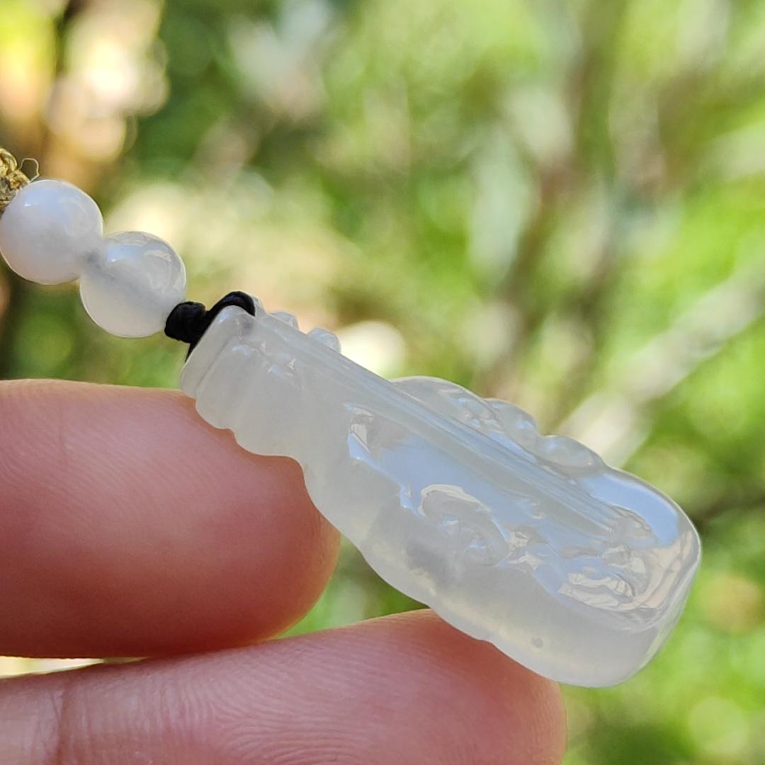 Super Rare Pure White Semi Icy Natural Type A Jadeite Jade crafted as Violin Pendant, certificate weighs 3.92 grams, measurement 27.7 * 15 * 5.3 mm (pendant256)