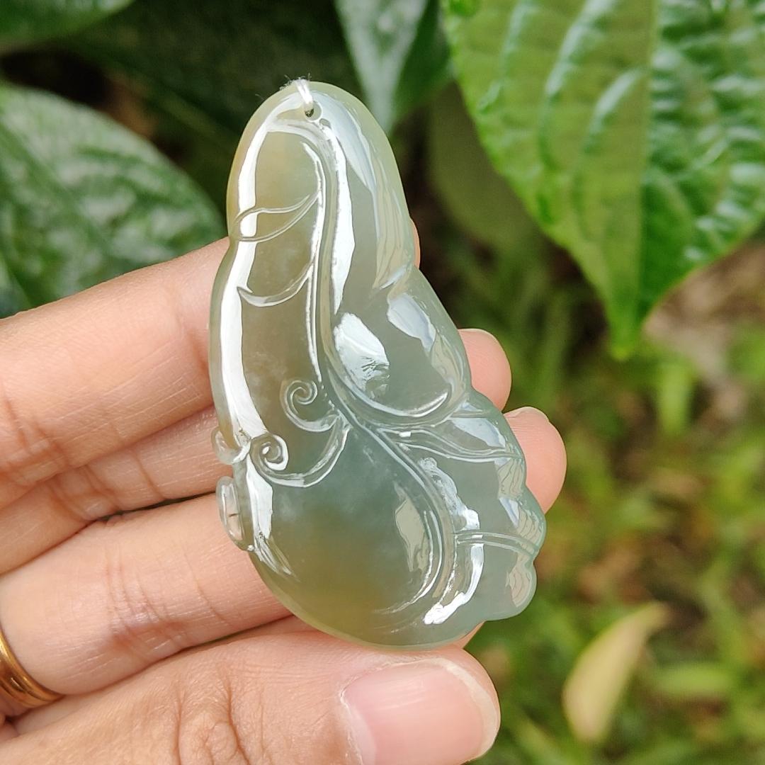 Green and Yellow Natural Type A Jadeite Pendant Necklace Crafted with Ruyi and Beetle, certificate included weigh 23.25 grams, 52.3 * 29 * 9.9 mm, symbols of A steady flow of wealth, protection from danger, safety and health (pendant163)