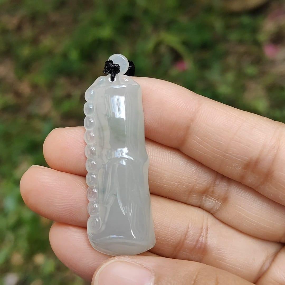 Special Offer Price Semi Icy Bamboo Natural Type A Jadeite Pendant Necklace with QIC approved labs certificate weigh 13.67 grams, 44.3 * 16 * 8.7 mm, symbols of Rising higher and everlasting, suitable for daily wear (pendant53)