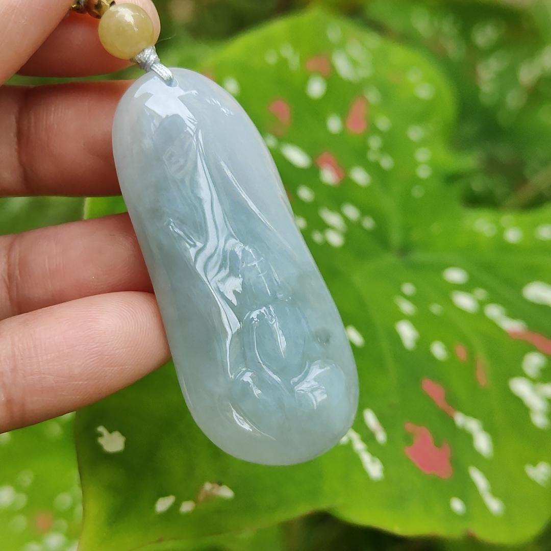 Sky Blue Natural Type A Jadeite pendant with certificate faceless buddha weight 22.44 grams, 50.60 * 23.60 * 9.30 mm suitable for daily wear (pendant123)