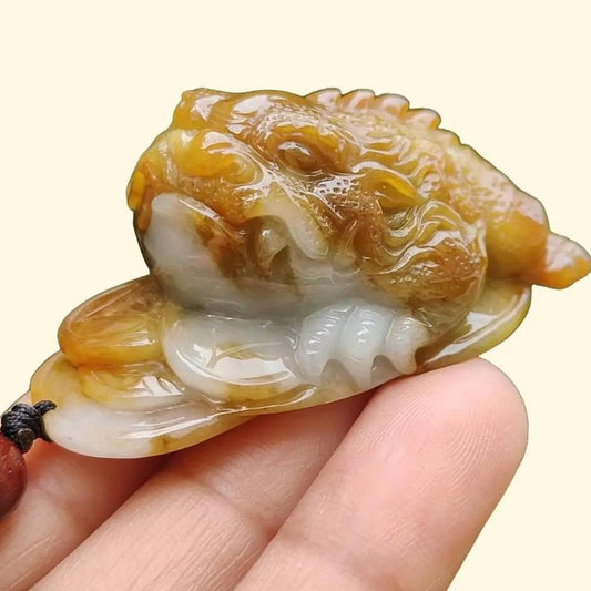 Redish Yellow Very Rare Natural Type A Jadeite Jade crafted with the Three Legs Toad as Pendant, certificate weighs 49.67 grams, measurement 51 * 32.8 * 24.3 mm (pendant258)