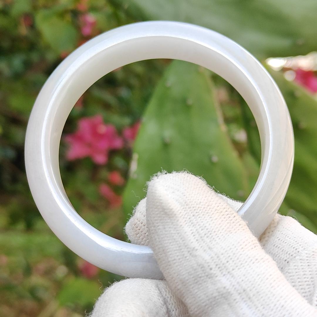 White Moonlight Bangle Light Lavender Natural Type A Jadeite Jade crafted as Peace Bracelet Bangle, certificate weigh 57.02 grams, measurement 12.8 * 7.9 mm, Size: 55.8 mm (Bangle2) #2/4