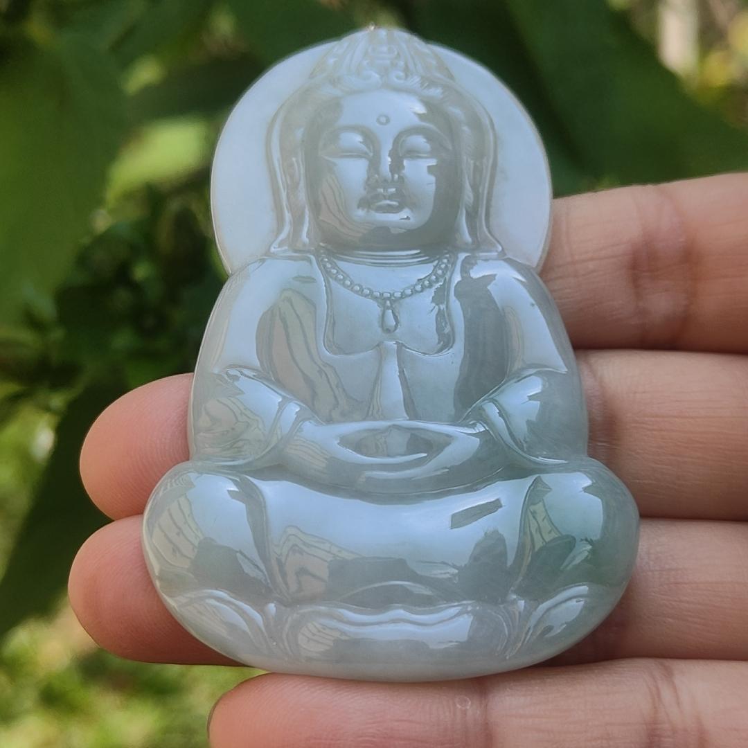 Old school Light Green Natural Type A Jadeite Jade Pendant Necklace Crafted as Guanyin with certificate weigh 33.21 grams, measurement 66 * 42.7 * 6.8 mm (pendant188)