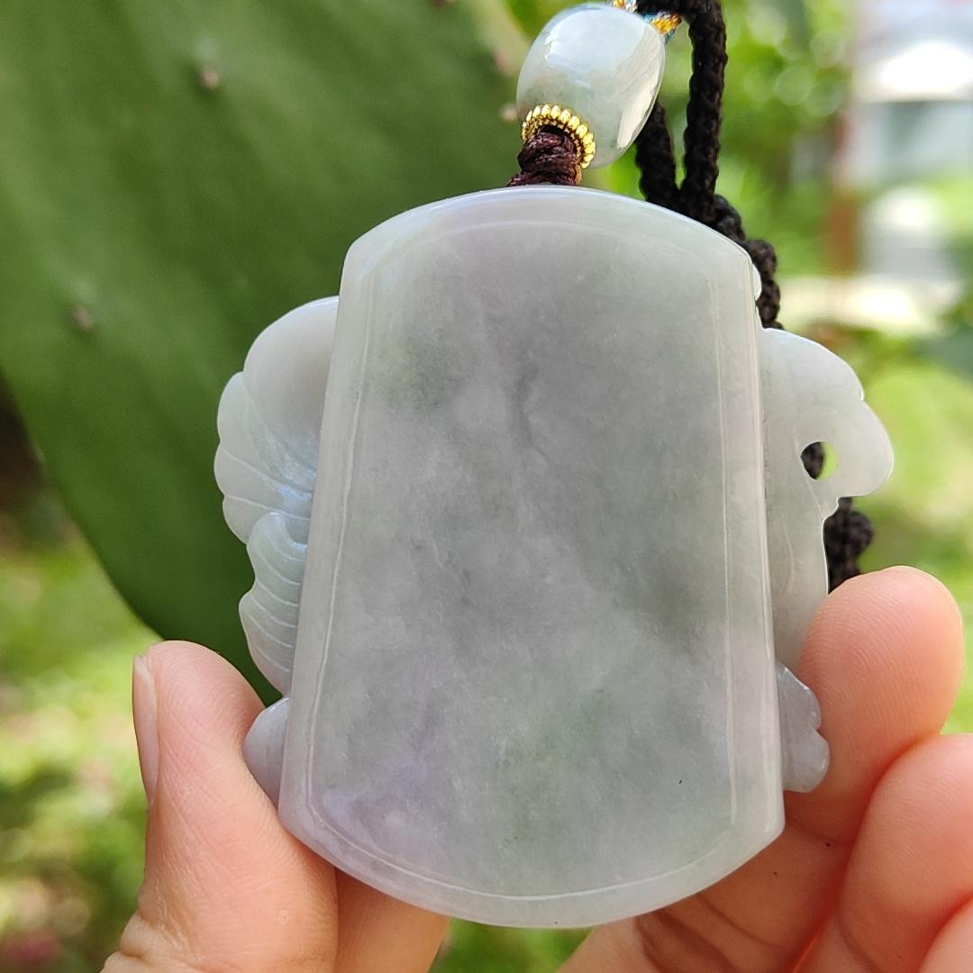 Lavender Natural Type A Jadeite Pendant crafted with Eagle meaning win, good for businesse, majesty, power and freedrom, certificate weight 75.8150 gram, 57 * 54.20 * 15.10 mm (pendant111)