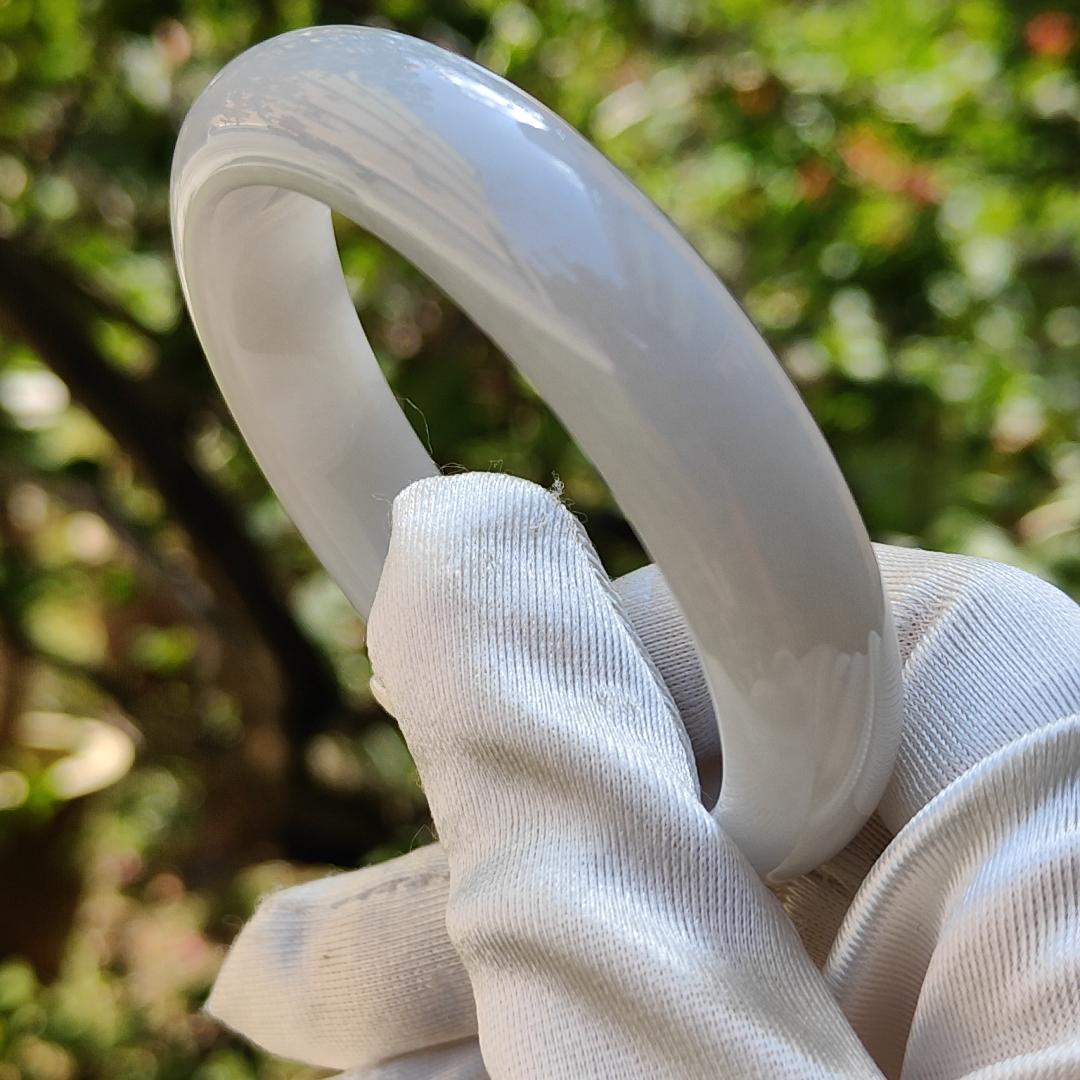 The Moonlight Light Bangle - Light Lavender Natural Type A Jadeite Jade crafted as Peace bracelet Bangle, Certificate weigh 56.46 grams, Measurements: Width 13mm, Thickness 8.1mm, Inner Diameter 54.6mm (Bangle1)