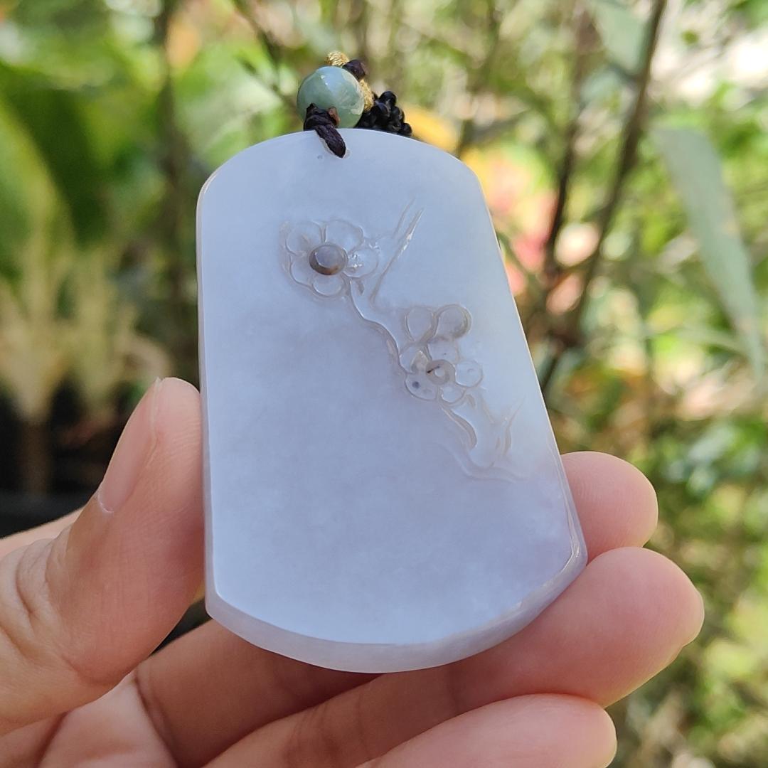 Light Lavender with red patches Natural Type A Jadeite Pendant Necklace crafted with fengshui scenery, certificate included weigh 44.44 grams, 60.8 * 36 * 9.8 mm (pendant104)