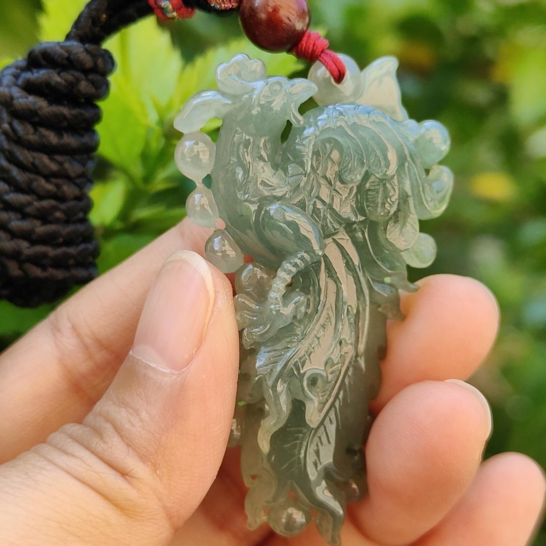 Green Pheonix Natural Type A Jadeite Pendant with certificate weighs 21.83 grams, 58 * 33.9 * 12.1 mm, meaning Endless, brave and strong, not forgetting also represent good luck, suitable for daily wear (pendant87)