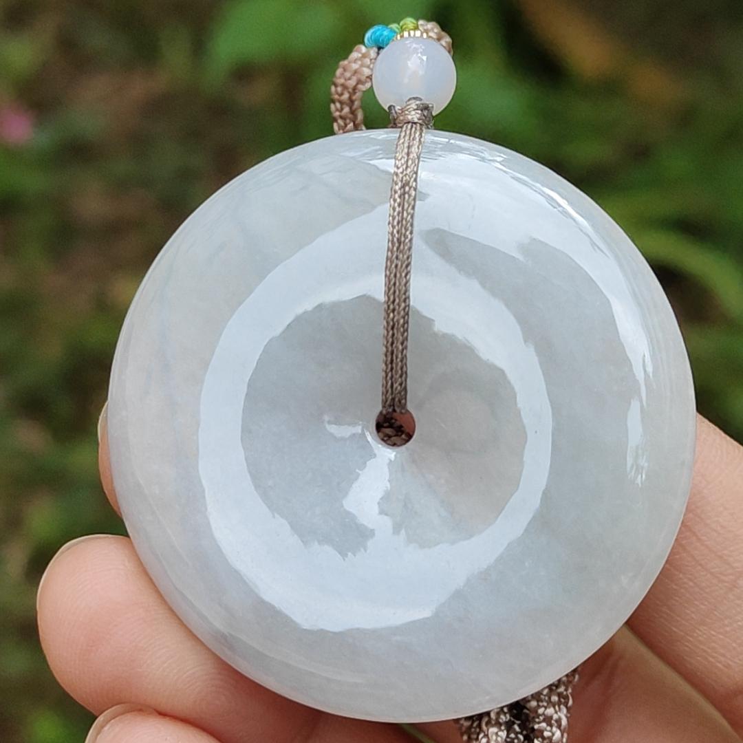 Light Lavender Natural Type A Jadeite Pendant crafted as donut shape with certificate weigh 26.72 grams, 42.8 * 42.8 * 6.3 mm, symbols of the money is rolling in, and the wealth is coming from all directions and suitable for daily wear (pendant68)